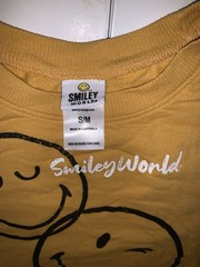 Smiley Worlds Yellow Short Sleeve T Shirt W/ Happy Faces Size Small