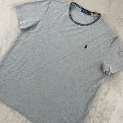 Polo Ralph Lauren T Shirt Men XL Grey Contrast Collar Short Sleeve Blue Pony