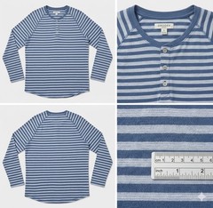 Goodthreads Indigo Shirt Mens Large Navy White Striped Raglan Sleeve Henley Neck