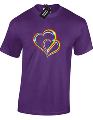 2 PRIDE HEARTS MENS T SHIRT GAY PRIDE LGBTQ COMMUNITY LESBIAN RAINBOW FLAG TOP