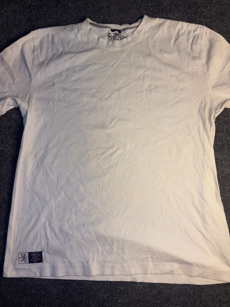 Tommy Hilfiger Tee Shirt Men XL White Embroidered Logo Crew Neck Casual Pullover