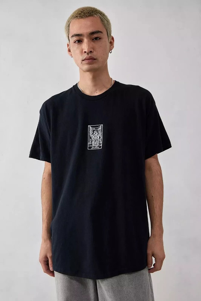 URBAN OUTFITTERS Oversized Men’s T Shirt Size M Washed Black Justice Tarot Logo