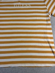Vintage Guess Jeans USA Striped T‑Shirt Men’s Large 90s Yellow Cotton Logo