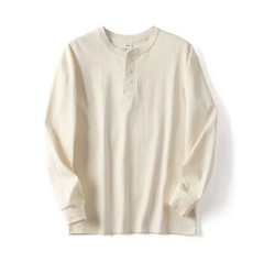 Spring Men Vintage Classic Henry Collar Shirt Casual Long Sleeve T-Shirts