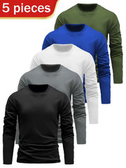 5 camisetas manga larga para hombres de secado rápido, Multicolor a la moda.