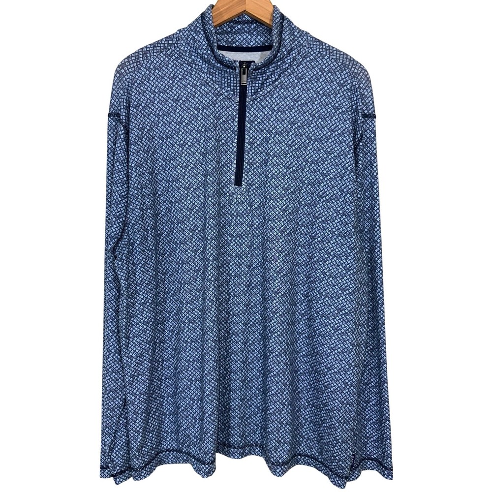 ROWM Mens Blue Pattern Lightweight Quarter 1/4 Zip Long Sleeve Pullover Shirt XL
