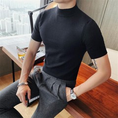 Knitted T-shirt men’s stretch turtleneck top Tight-fitting underneath a t-shirt
