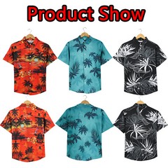 Mens Hawaiian Shirt Floral Palm Tree Sunset Surf Beach Sea Holiday Stag Dance