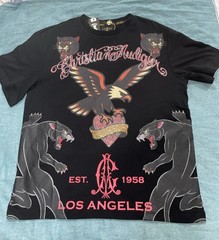 Christian Audigier Men’s Shirt Rhinestone Graphic Logo Black SZ Medium