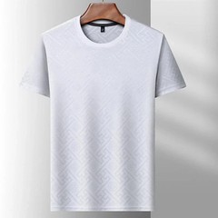 New Men’s Jacquard T-Shirt Casual Short Sleeve Round Neck Breathable Fashion TOP