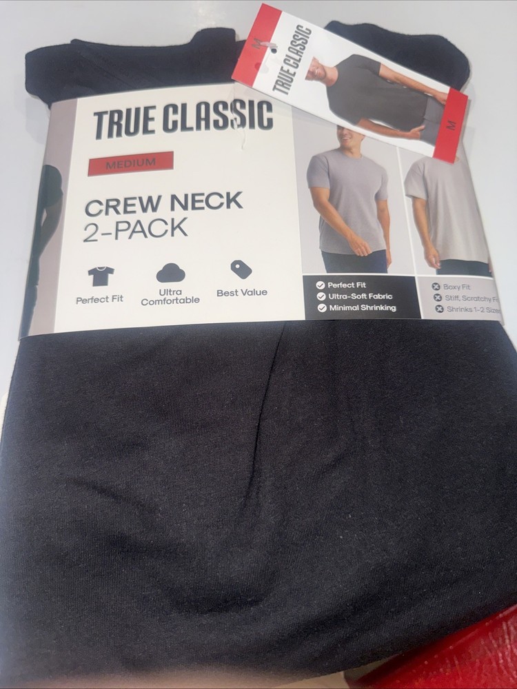 True Classic Crew Neck 2-Pack Mens Size M Black & White Short Sleeve T-Shirts