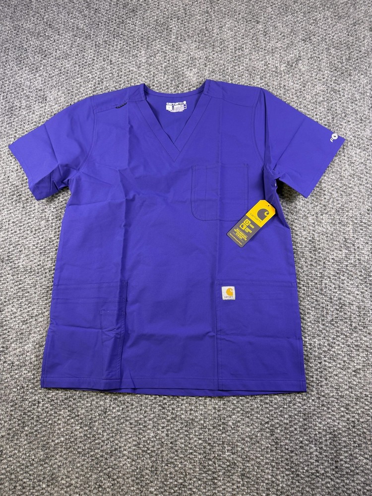 Carhartt Medical Scrub Shirt Mens Small Purple V Neck Force Rugged Flex New