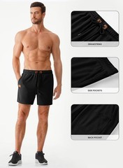 JMIERR Men’s Casual 5″/ 7″ Shorts Waffle Elastic Waist Large, 01 Black
