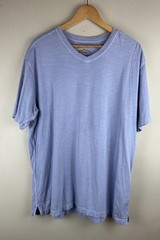Orvis Mens Sz L Light Blue Slub Knit V-Neck Short Sleeve Tee Soft Cotton Peru
