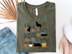 Cats and Plants Shirt Cat Lover Gardener Gift Succulent Plant Lady Tee
