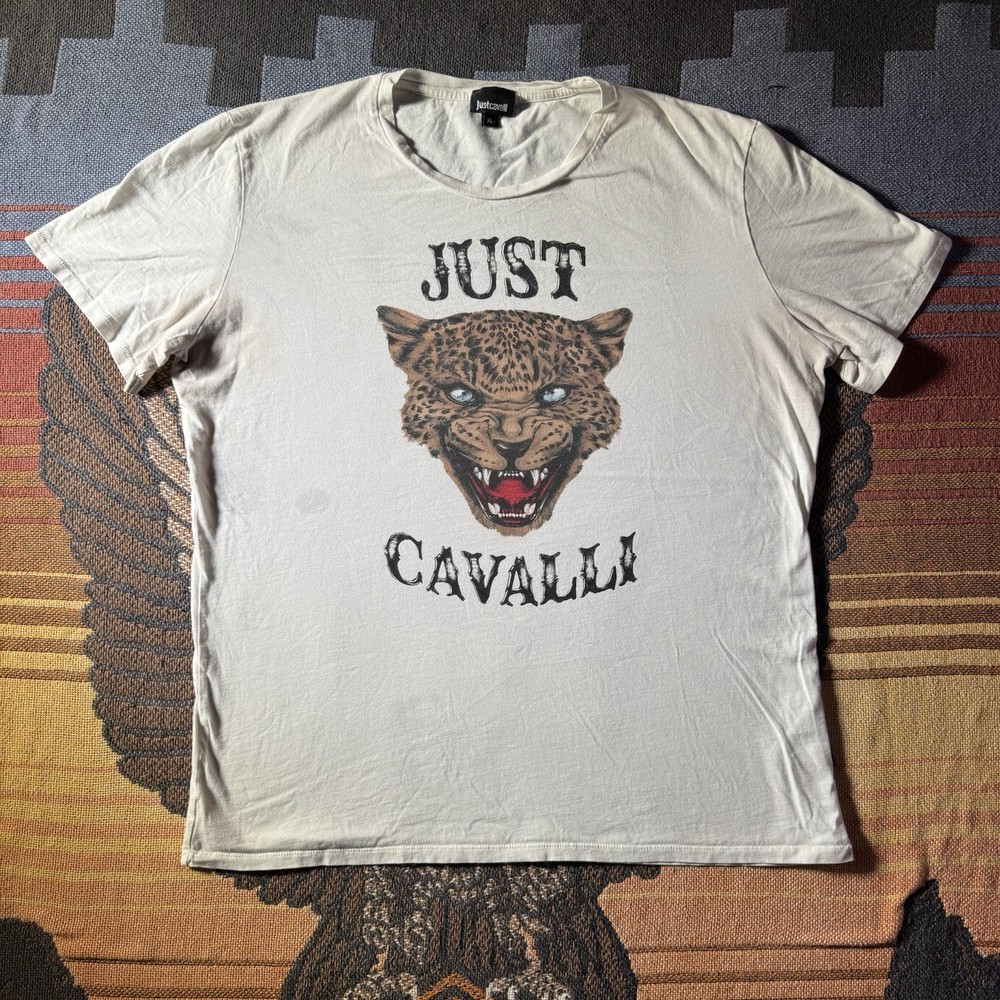 Just Cavalli big logo tiger T-shirt size XL Rare White