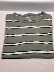 J.Crew Mens Washed Short Sleeve Slub Cotton T-shirt Green White Stripe Medium M