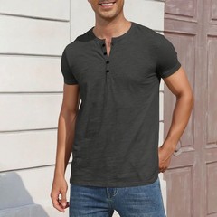 Premium Men’s Cotton Henley T Shirt Breathable Slim Fit Casual Summer Top Gift
