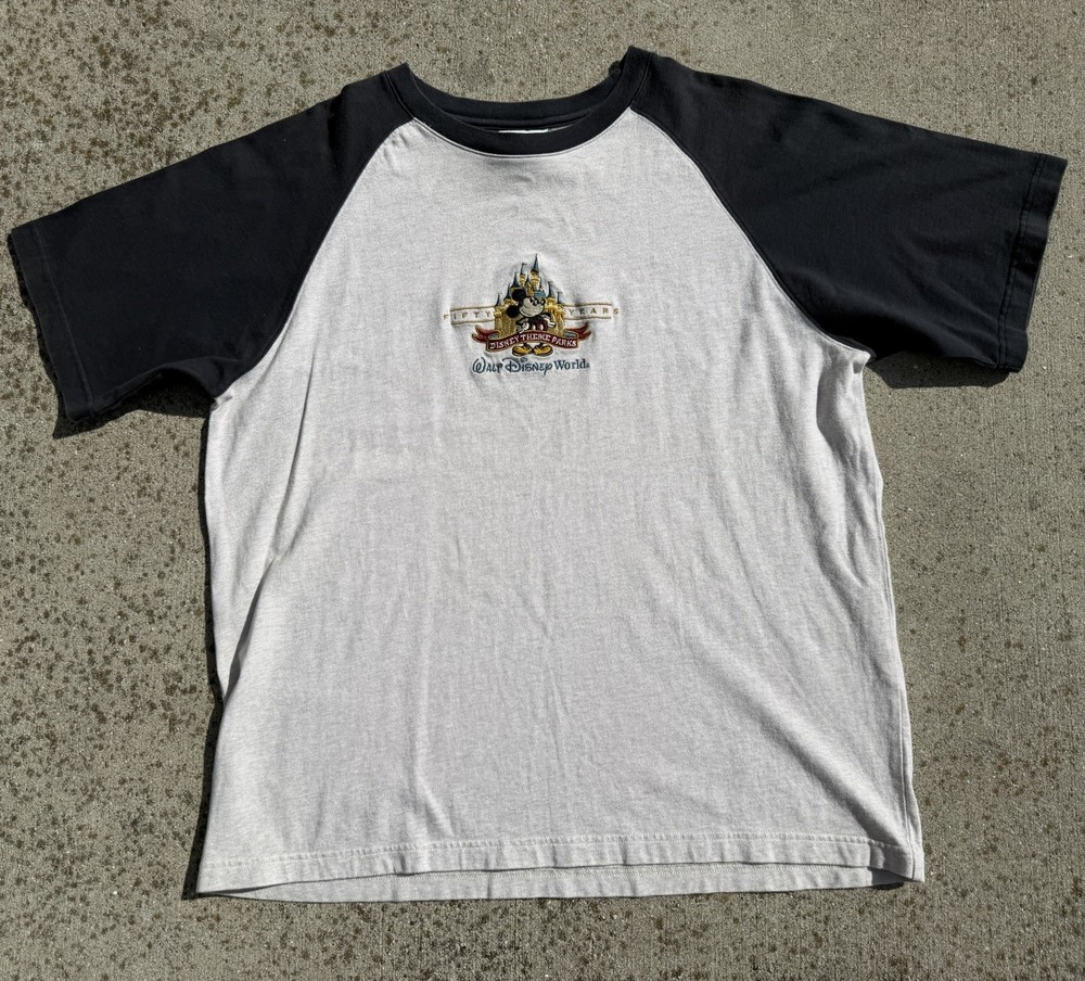 Disney World Mickey Mouse grey & black baseball tee mens large