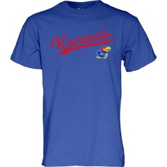 Blue 84 Mens Kansas Jayhawks T-Shirt Cursive Team Color Team Color Medium