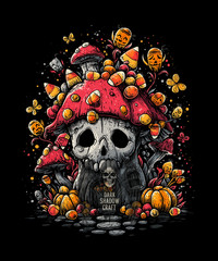 Cute Skull Mushroom House – Candy Corn Lanterns, Fairies & Spooky Halloween