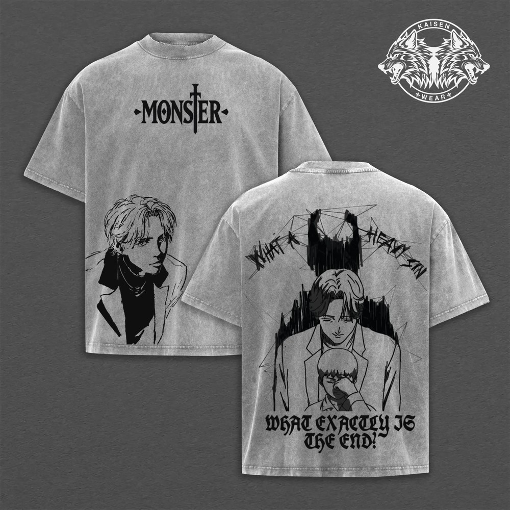 Monster Anime Johan Liebert Graphic Streetwear Collection, Acid Wash Oversized