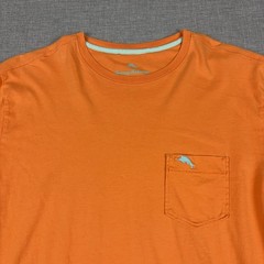 Tommy Bahama Shirt Mens M Orange Pima Cotton Pocket Tagless Logo Jersey Crewneck