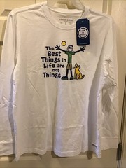 Life is Good Mens Large White Long Sleeve T- Shirt Crusher Jake & Rocket Graphic
