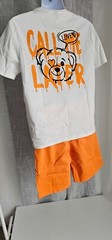 Men Slogan & Cartoon Graphic Tee & Drawstring Waist Shorts Orange Size M NEW