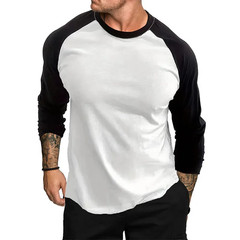 Mens Contrast Baseball Long Sleeve T Shirt Casual Top 100% POLYSTER 4 Colours UK