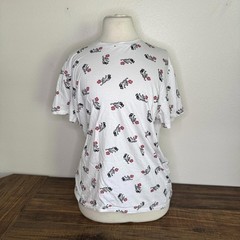 rue21 White Jersey Straight Hem T-Shirt with Rose Size Medium