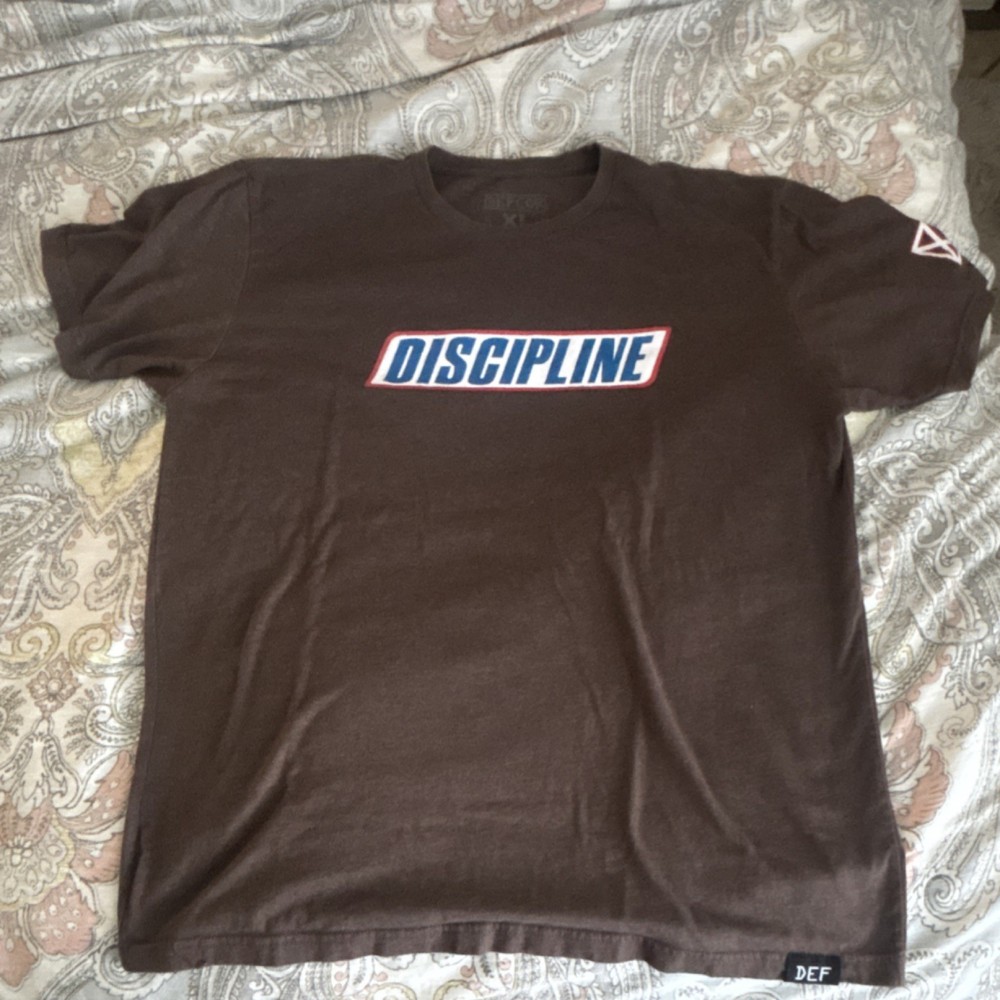 DEFCON XL Brown Graphic Print Motivational T-Shirt Crew Neck Short Sleeve
