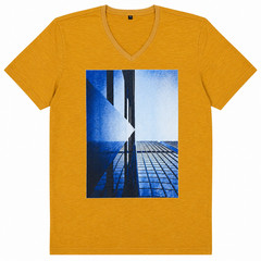 Mustard Yellow V-Neck T-Shirt Graphic Print Modern Everyday Wear- Size- L
