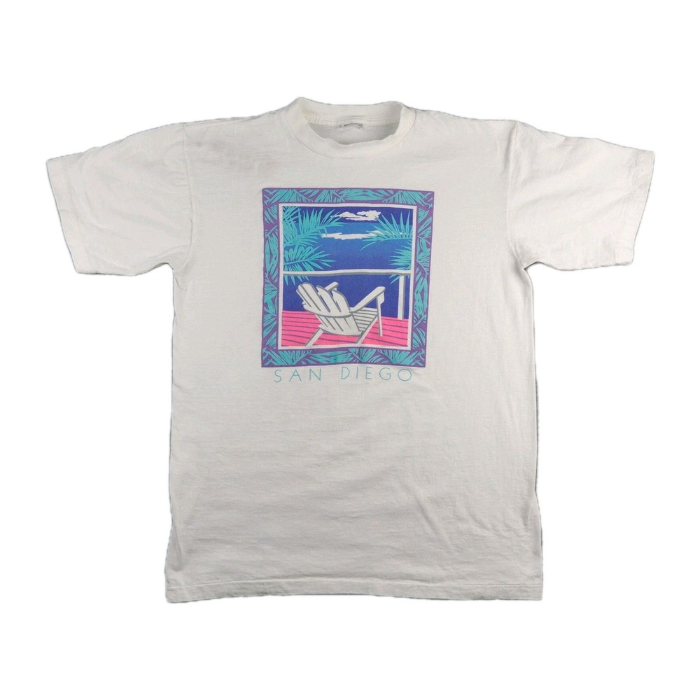 VTG 90s San Diego California Graphic Tee Large Single Stitch White Ocean View