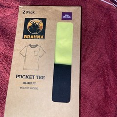 Brahma T-Shirt 2XL 50-52 Yellow & Black Pocket 2 Pack Relaxed Moisture Wicking