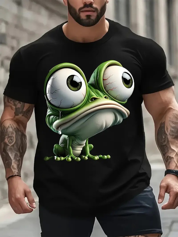 [Funny Frog Graphic Tee] Plus Size Men’s Big Eyes Frog Graphic Tee | Soft Breath