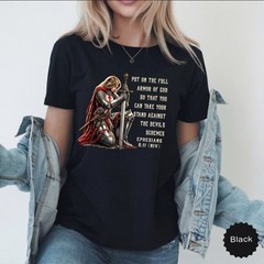 Christian Prayer Warrior T-Shirts Armor of God Knight Templar Verse Saying Lord