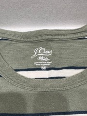J.Crew Mens Washed Short Sleeve Slub Cotton T-shirt Green White Stripe Medium M