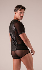Absolu Male By TOF PARIS Rebel Mesh T-Shirt Crew-Neck Leather Look 1