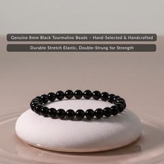 Black Tourmaline Beaded Bracelet – Genuine 8mm Gemstone Stretch Bracelet for …