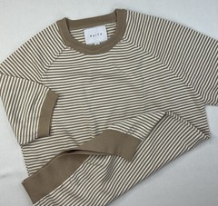 RAITH Shirt Men Sz M Riera Knit Crew Neck Short Sleeve Striped Beige White Tee