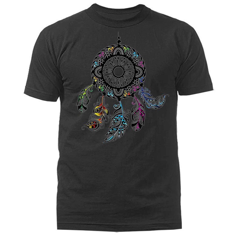 Beautiful Black Dream Catcher Native American Boho Feather T-shirt