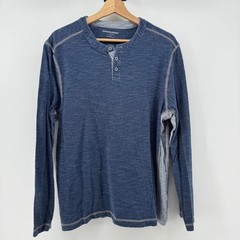 Johnston & Murphy Henley Shirt XL Blue Gray Long Sleeve Cotton Slub Knit 74-3145