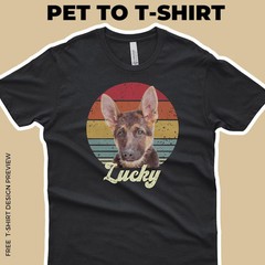 Custom Pet Portrait Retro Sunset Comfort Tee Personalized Dog Cat Pet Lover