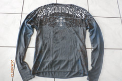 Xzavier Legendary Cross Rhinestone Grunge All Over Print Affliction Shirt S i131