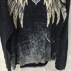 Xzavier Buckle All Over Print Studded Feather Wing Graphic T-shirt Men XL Black