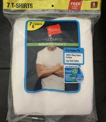 Hanes 7-Pack Mens Crew Neck Cotton T-Shirts Size: S White Traditional Fit Tee