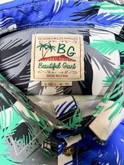 Beautiful Giant Blue/Green Tropical On black/white Stripe Men’s Shirt M Hawaii