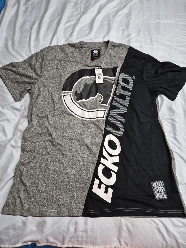 NWT Ecko Unltd Men’s 2XL Graphic T-Shirt Gray Black Colorblock Rhino Streetwear