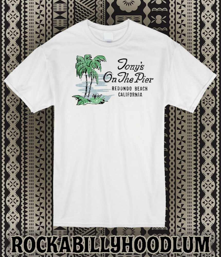 Retro Tiki Art Tee T Shirt Bar Mug Restaurant Tonys on the Pier Redondo Beach CA
